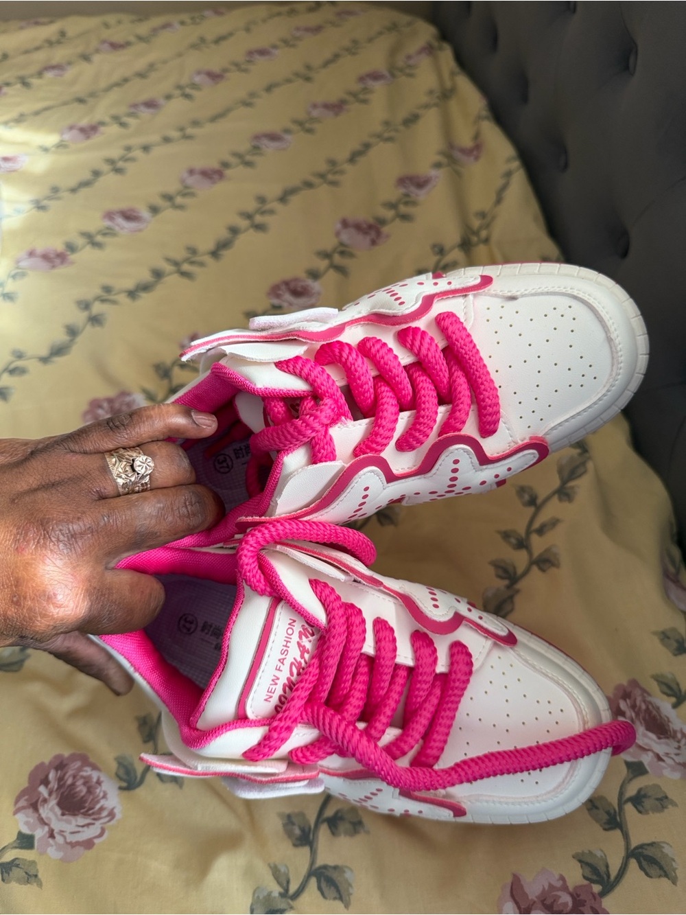 Kids White Sneakers with Bright Pink Accents